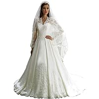 Long Sleeves V-Neck Elegant Gorgeous Bridal Ball Gowns Wedding Dresses for Bride Floor Length Train Plus Size