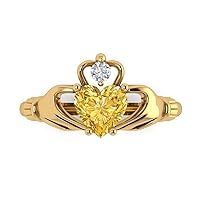 1.5ct Heart Cut Irish Celtic Claddagh Natural Yellow Citrine Engagement Promise Anniversary Bridal Ring 18K Yellow Gold