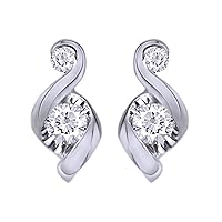1/10 Carat Round Shape White Natural Diamond Flower Stud Earrings 10K White Gold (0.10 Cttw)