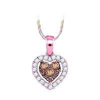 The Diamond Deal 14kt Rose Gold Womens Round Cognac-brown Color Enhanced Diamond Frame Heart Cluster Pendant 1/3 Cttw