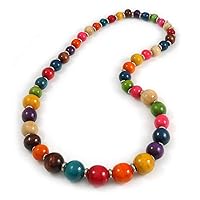 Avalaya Stunning Round Wooden Bead Long Necklace in Multi/ 70cm Long