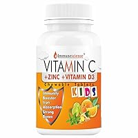 Vitamin C Tablets for Kids with Zinc Supplements and Citrus Bioflavonoids, Immunity Booster for Kid's Strength, Energy, Growth & Strong Bones. Chewable Tablet Sugar Free-60 Tablets