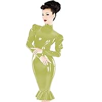 Plus Size Gothic Puff Sleeve Mermaid Dress Ladies PVC Midi Vestido (Fruit Green,3XL)