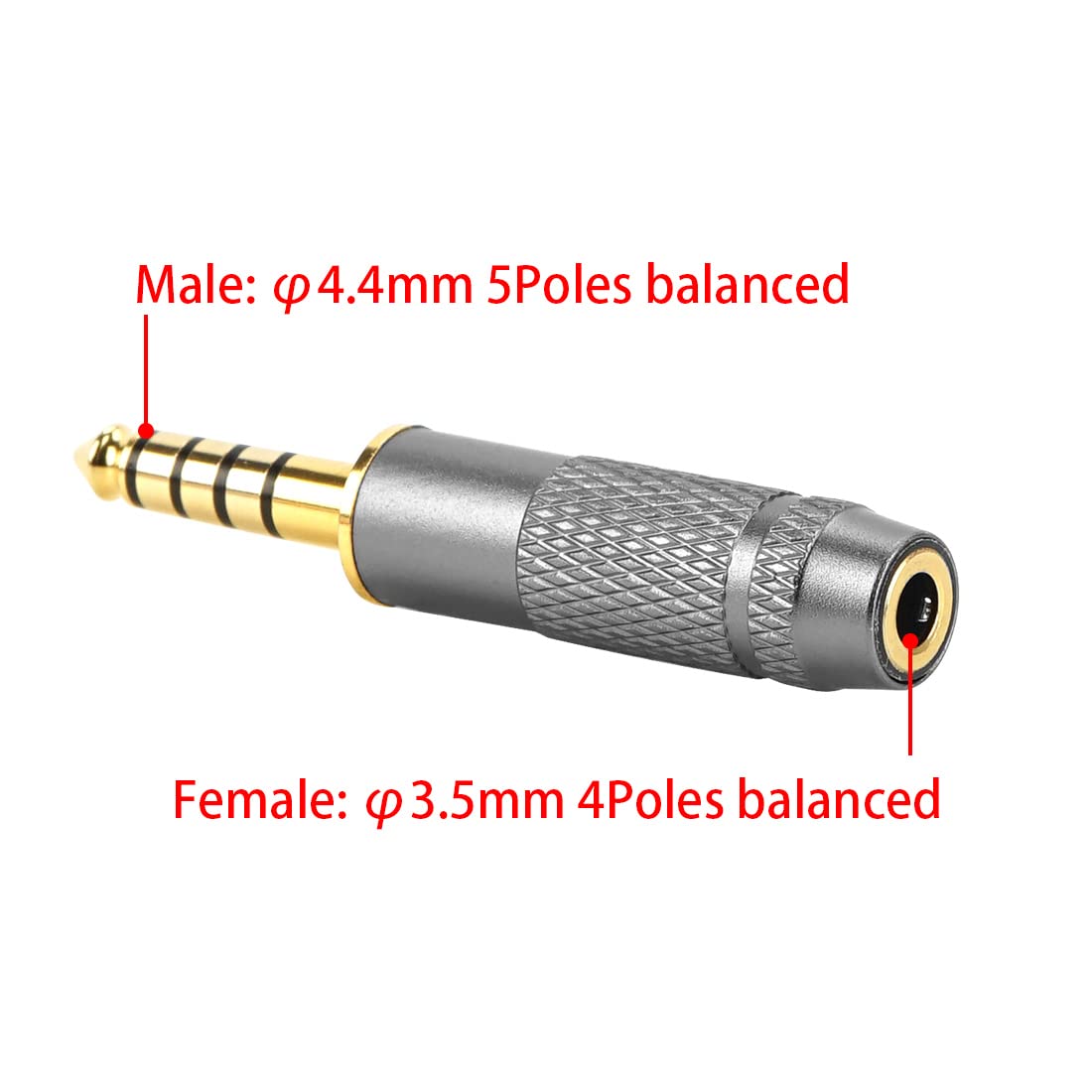 Geekria 4.4mm Balanced Male to 3.5mm (1/8'') Balanced Female Headphones Plug Adapter, Aluminum Alloy Conversion Audio Plug, Gold Plated Adapter