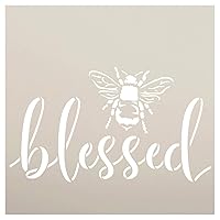 Bee Blessed Stencil by StudioR12 | DIY Farmhouse Bumblebee Home & Classroom Decor | Spring Script Inspirational Word Art | Paint Wood Signs | Reusable Mylar Template | Select Size (9 x 9 inch)