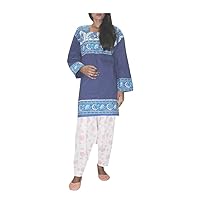 Women's Long Top Elephant Print Indian Girl's Fashion Cotton Tunic Kurti Blue Color Plus Size