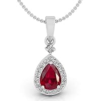 Natural 8.25 Carat Certified Original Birthstone Red Ruby Manik 925 Sterling Silver Beautiful Pendant Pear Shape Pendant/Gift Her pendant for women's