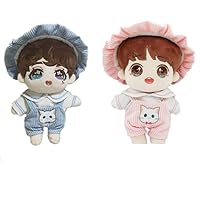 Kpop EXO Wanna ONE Bangtan Boy SUGA Doll's Clothes Pink Blue Hat Tshirt Rompers【no Doll】 (Pink Set【no Doll】, Suitable for 20cm Dolls)