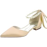 Womens Pearl Ankle Strap Fashion Wedding Flats Dorsay Shoes
