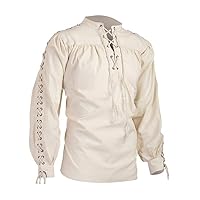 BaronHong Men's Pirate Shirt Viking Steampunk Retro Renaissance Medieval Gothic Victorian Halloween Costume