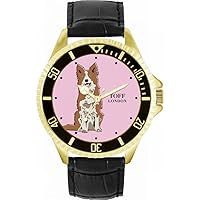 Mens Brown and White Border Collie Dog Watch
