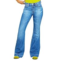 Andongnywell Women's Juniors Bell Bottom Jeans Mid Waist Stretch Fitted Bell Bottom Denim Pants Trousers