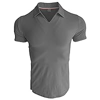 Men Stretch Short Sleeve Polo Shirt Casual Slim Fit Workout Muscle T Shirts Basic Golf Athletic V Neck Solid Tee