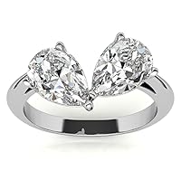 10K Solid White Gold Handmade Engagement Rings 2.0 CT Pear & Pear Manual Cut Premium Simulated Diamond Solitaire Wedding/Bridal Ring Set for Women/Her Propose Ring