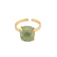 Guntaas Gems Rough Green Strawberry Quartz Gemsstone Ring Brass Gold Plated Prong Setting Adjustable Ring For Gift
