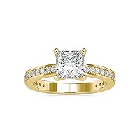 VVS Gems Certified Engagement Ring in 14k White/Yellow/Rose Gold with 0.32 Ct Round Natural & 1.36 Ct Princess Moissanite Solitaire Diamond Ring for Women | Promise Ring for Her (IJ-SI, G-VS2)