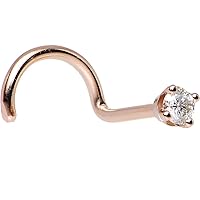 Body Candy Solid 14k Rose Gold 2mm Cubic Zirconia Right Nose Stud Screw 20 Gauge 1/4