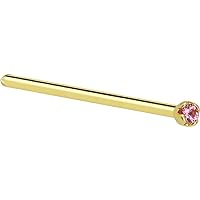 Body Candy Solid 14k Yellow Gold 1.5mm Genuine Pink Sapphire Straight Fishtail Nose Stud Ring 18 Gauge 17mm