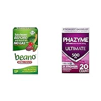 Beano Food Enzyme Dietary Supplement | Help Digest Gas-Causing Foods | 150 Tablets & Phazyme Ultimate Gas Bloating Relief Works in Minutes 500 mg Simethicone Fast Gels 20 Count