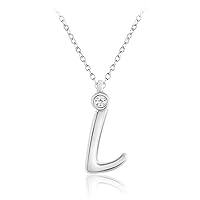 925 Sterling Silver Finish Round Diamond Initial Alphabet Letter L Pendant Necklaces 18