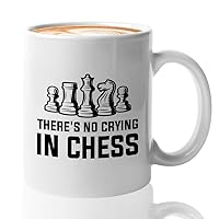 Chess Coffee Mug 11oz White Funny Chess Gifts Set Board Pieces Horse Knight Player Game Pawn Strategy - no crying in chess