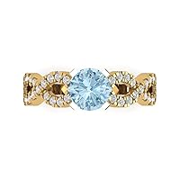Clara Pucci 1.45 Brilliant Round Cut Solitaire Natural Sky Blue Topaz Accent Anniversary Promise Engagement ring Solid 18K 2 tone Gold