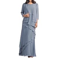 2-Piece Mother of The Bride Dresses with Jacket 3/4 Sleeve Chiffon Wedding Guest Dresses Mother of The Groom Dress