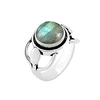 2.35Cts Native American Style Round Shaped Natural Gemstone Rings For Women, 925 Silver Plated Birthstone Ring Jewelry Gift For Women Mom Wife Girlfriend Sister