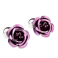 Rose Purple Flower Pair Cufflinks in a Presentation Gift Box & Polishing Cloth