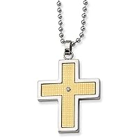 Stainless Steel Polished Engravable Fancy Lobster Closure 14k Diamond Accent Religious Faith Cross Necklace 22 Inch Measures 30mm Wide Jewelry Gifts for Women