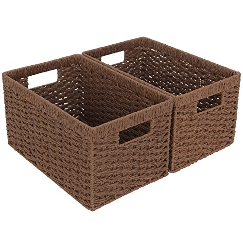 StorageWorks Seagrass Storage Baskets, Rectangular Wicker Baskets with Built-in Handles, Medium, 13?x 8.4?x 7.1? 2-Pack