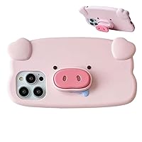 Girls Women Creative Super Funny Multifunction Stretchable Pink Pig Piggy Nose Stand Phone Case Soft TPU Silicone Rubber Phone Cover Compatible with iPhone 13 Pro Max, Full Body Protection