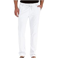 Mens Straight Leg Pants Casual Plain Elastic Waist Trousers Wrinkle-Resistant Flat-Front Pants Loose Beach Pants