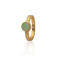Gold Plated Gemstone Brass Single Stone Ring | Handmade Green Amethyst Round Shape Statement Bezel Sett Ring | Gift For Her Jewelry | 2120 6