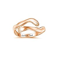 MRENITE 10K 14K 18K Gold Hug Rings/Hand Heart Rings for Women Custom Engraved Adjustable Hugging Hand/Heart hand Statement Ring for Couple Girlfriend