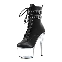 Black Matte Gothic Belt Buckle 17cm Platform Ankle Boots Round Toe 7Inch Nightclub Exotic Pole Dance Women's Shoes Sexy Fetish