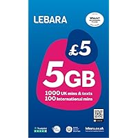 Lebara UK Pay As You Go SIM Card - 5GB Data, 1000 UK Minutes & Texts, 100 International minutes for £5