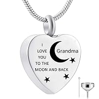 HQ Cremation Jewelry Engraved 'I Love You To The Moon and Back 'Love Heart Pendant Memorial Necklace