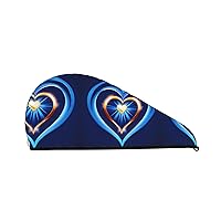 Sky Blue Heart Coral Fleece Hair Drying Cap, Microfiber Hair Towel for Women's Wet Hair, Quick Drying Turban