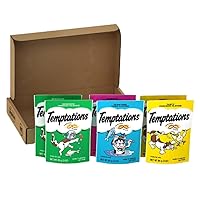 TEMPTATIONS Classic Crunchy and Soft Cat Treats Feline Favorites Variety Pack, (6) 3 oz. Pouches