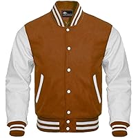 Mens Genuine Leather Sleeves Wool Body Bomber Baseball Varsity Letterman School Jackets