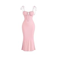 Verdusa Women's Ruched Knot Front Tie Shoulder Sleeveless Fishtail Bodycon Cami Dress
