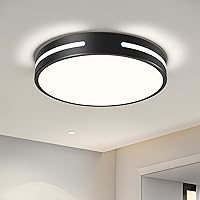 Dimmable LED Ceiling Light, 5CCT 2700K-6000K Modern Black Flush Mount Ceiling Light, Minimalist Round Close to Ceiling Lighting Fixtures for Bedroom, Kitchen, Hallway, Laundry Room, 11.81in