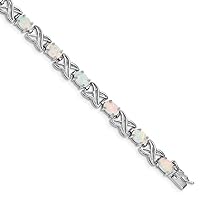 925 Sterling Silver Polished Safety bar Box Catch Closure White Simulated Opal XO Bracelet 7 Inch Box Clasp Measures 6mm Wide Jewelry for Women