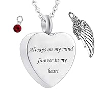 misyou Urn Necklaces for Ashes Always in My Heart 12 Pcs Birthstone Styles Pendant Cremation Keepsake Angel Wing Memorial Jewelry