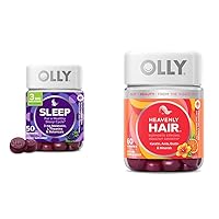 OLLY Sleep Gummy with Melatonin, L-Theanine, Botanicals, BlackBerry Flavor, 50 Count & Heavenly Hair Gummy with Keratin, Biotin, AMLA, Tropical Orange Flavor, 60 Count Bundle