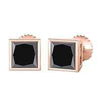 Bezel Set Princess Cut Created Gemstones (9MM) Solitaire Stud Earrings 14K Rose Gold Over .925 Sterling Silver
