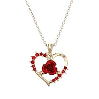 CHILDCITY 18K Gold-Plated Heart-Shaped Ruby Rose Pendant Necklace Love Necklace Romantic Luxury Gift