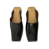 Mens Genuine Black Leather Clogs Shoes Mules Shoe Leather Sole Handmade in India
