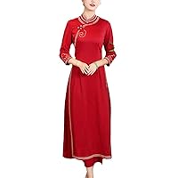 Chinese Ladies Cheongsam Dresses Solid Color Retro high Waist Spring and Autumn Dresses